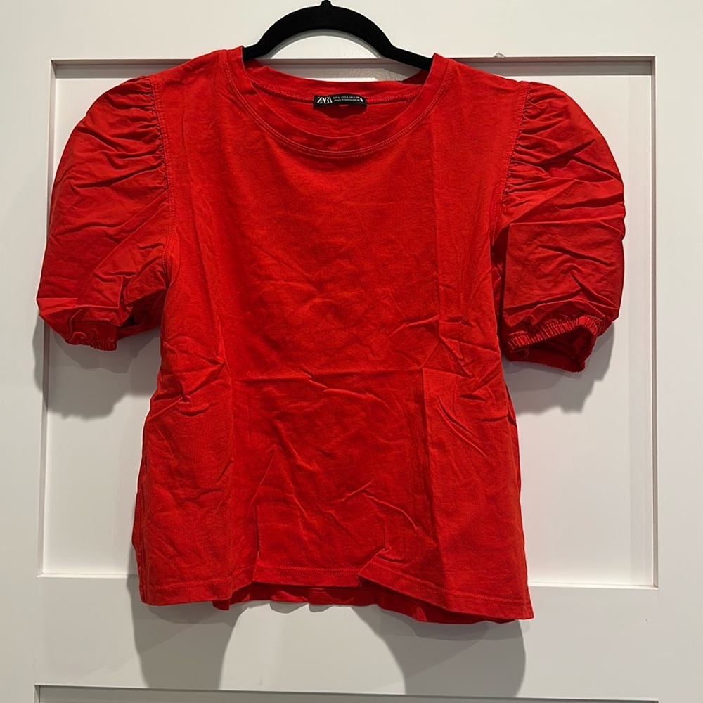 Zara Blossom Sleeves Blouse Orange Red